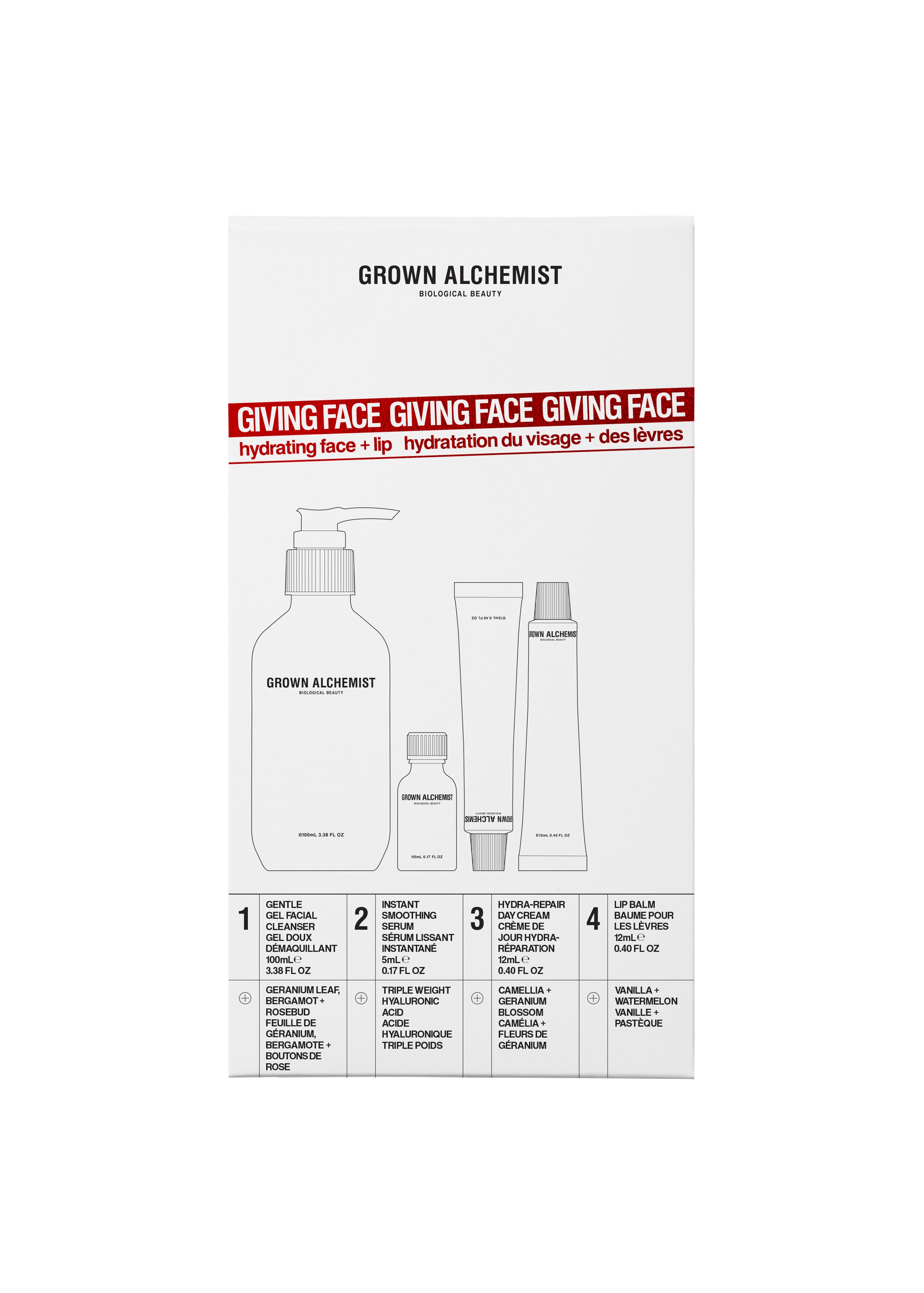 Grown Alchemist Giving Face Hydrating Skincare Gift Set - Тревел набір бестселерів для зволоження обличчя та губ